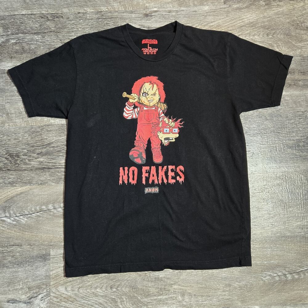 No Fakes T-Shirt Anom Chucky Rug Rats Black Streetwear Outside Tee Horror Size L